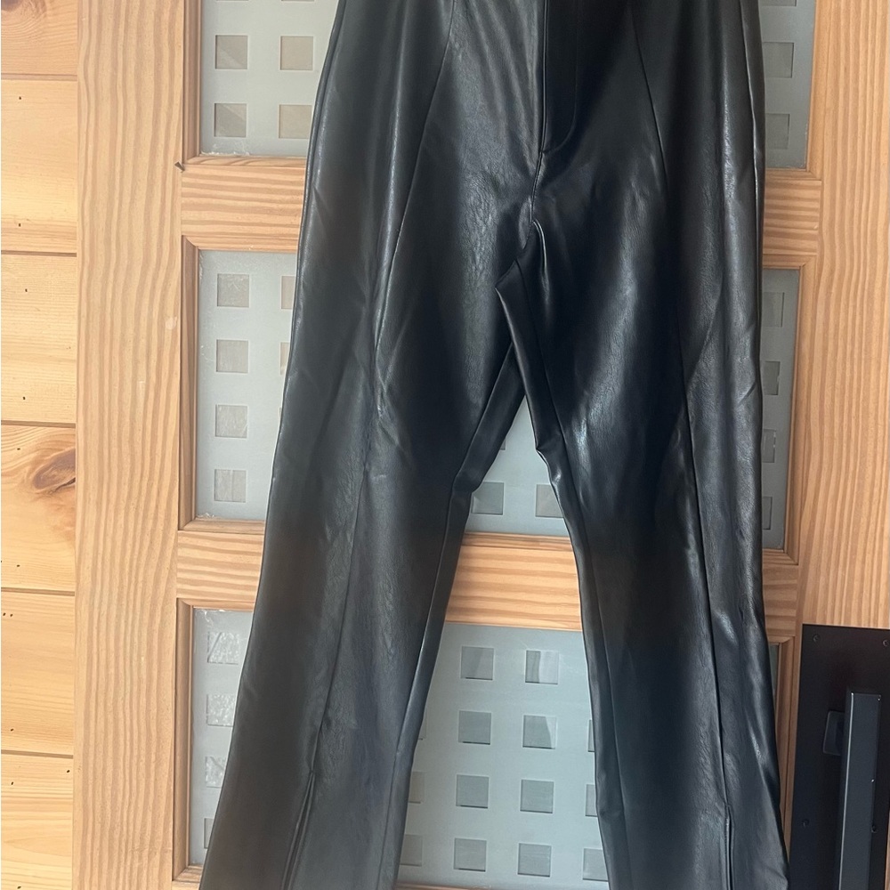 PAIGE Black Faux Leather Straight Leg Pants